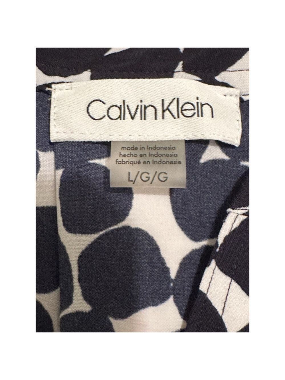 Calvin Klein Chic Career Blouse Womens L Blue & White Dots Short Flutter Sleeves - Picture 4 of 16